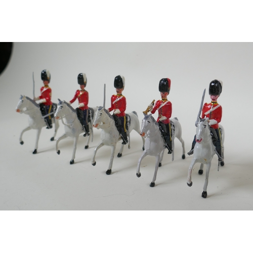 51 - A quantity of Britains lead soldiers to include five Lanarkshire Yeomanry Cavalry and ten 2nd Dragoo... 