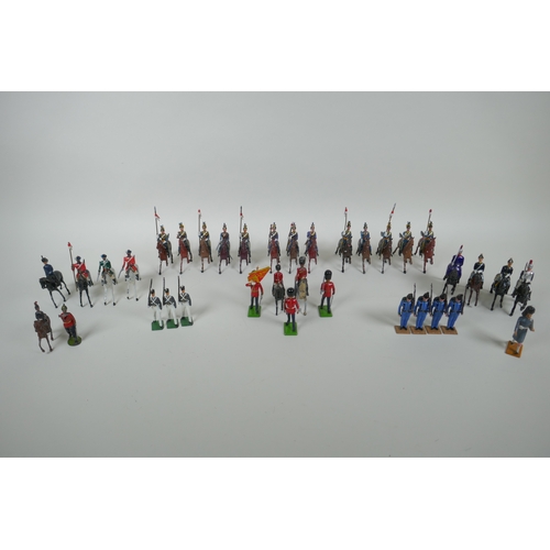 53 - A quantity of Britains lead soldiers, mostly Cavalry units, and some miscellaneous metal figures, 8c... 