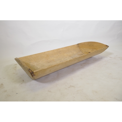 55 - A large rustic pine dough trough, 98 x 50cm