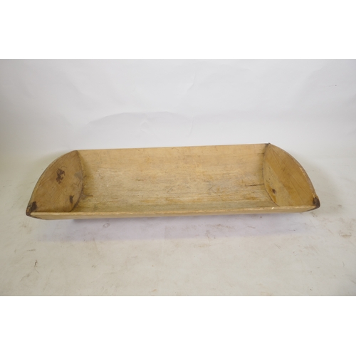 55 - A large rustic pine dough trough, 98 x 50cm