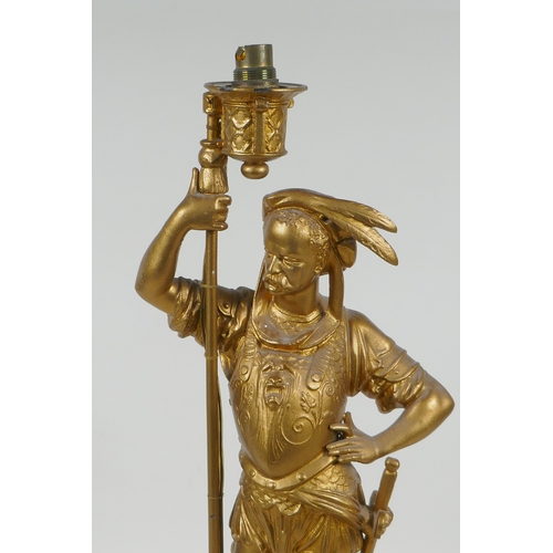 59 - A gilt metal table lamp in the form of a cavalier, 44cm high