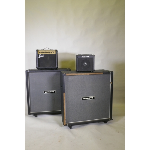 62 - A pair of Hiwatt / Maxwatt M412 speakers, 200 watt/channel stereo, 400w/mono, 78 x 35 x 86cm, and a ... 