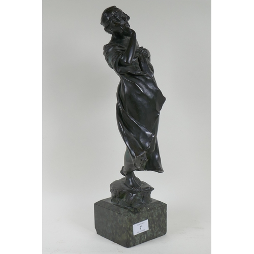 7 - Charles Leonard Hartwell, 'Call of the Sea', bronze figure mounted on a marble base, signed C.L. Har... 