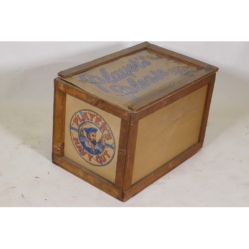 79 - A vintage Player's Cigarettes packing case of cardboard and wood, 58 x 40 x 40cm