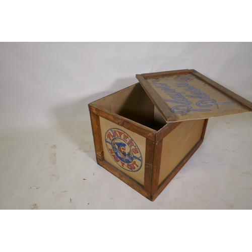 79 - A vintage Player's Cigarettes packing case of cardboard and wood, 58 x 40 x 40cm