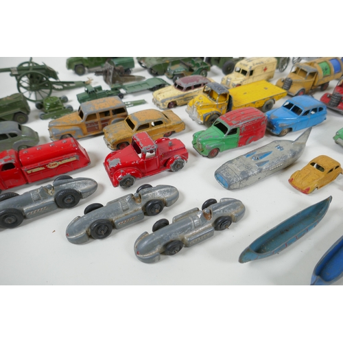 8 - A collection of vintage die cast metal cars, trucks, military vehicles and farming vehicles, mostly ... 