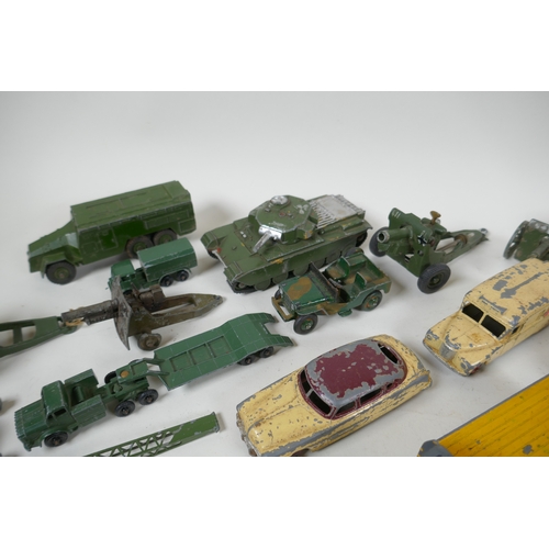 8 - A collection of vintage die cast metal cars, trucks, military vehicles and farming vehicles, mostly ... 