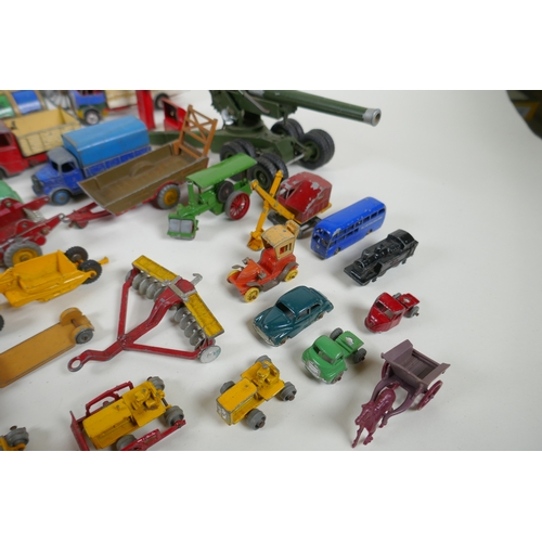 8 - A collection of vintage die cast metal cars, trucks, military vehicles and farming vehicles, mostly ... 