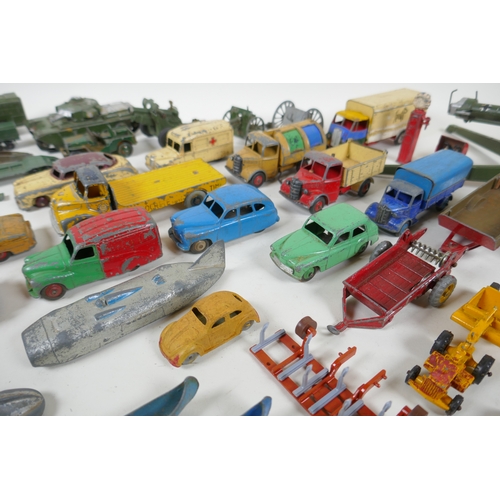 8 - A collection of vintage die cast metal cars, trucks, military vehicles and farming vehicles, mostly ... 