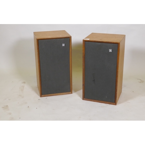 81 - A pair of teak cased Goodmans Minister Hi-Fi speakers, 48cm high