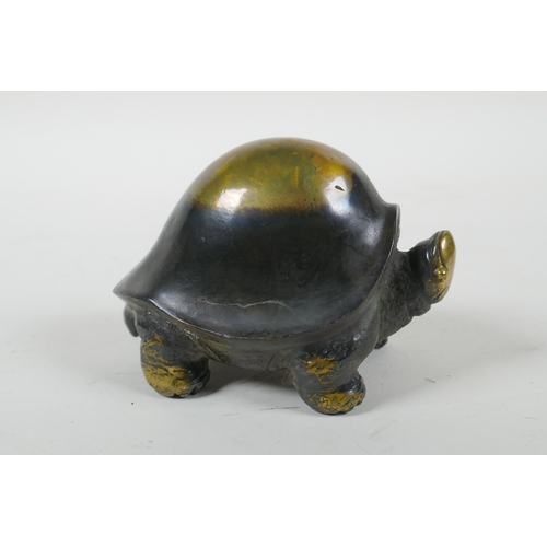 95 - An oriental filled bronze tortoise, 7cm high