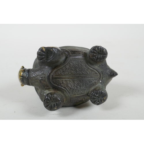 95 - An oriental filled bronze tortoise, 7cm high