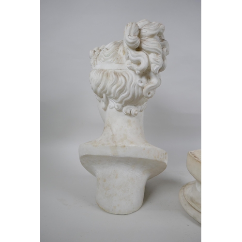 105 - A C19th marble bust of a woman, raised on a socle, AF repaired, inscribed Paulina.N, bust 34cm high