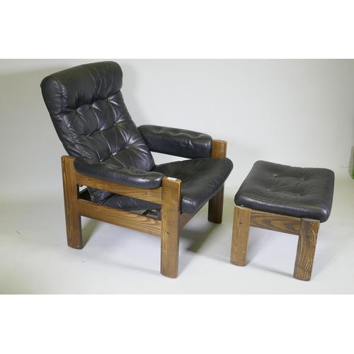 1059 - A mid century Ekornes leather reclining chair with ash frame and matching footstool