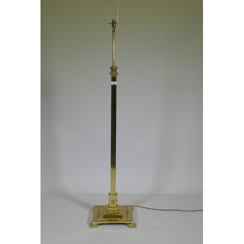 1064 - A brass standard lamp with telescopic action, AF, approx 140cm high