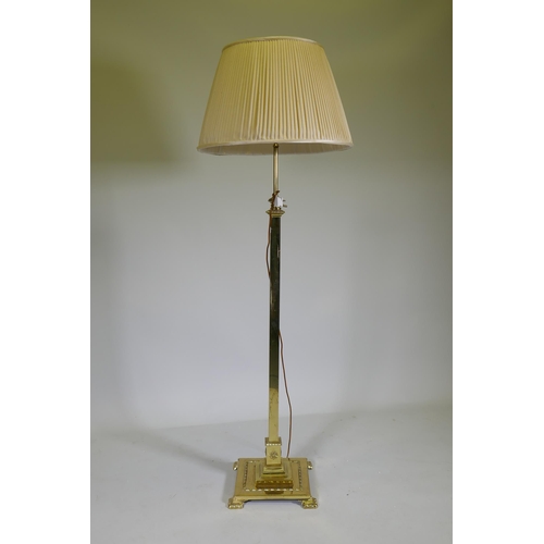 1064 - A brass standard lamp with telescopic action, AF, approx 140cm high