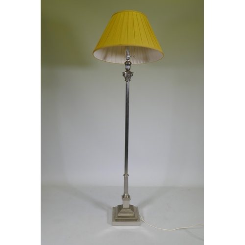 1065 - An electroplated Corinthian column standard lamp, 145cm high