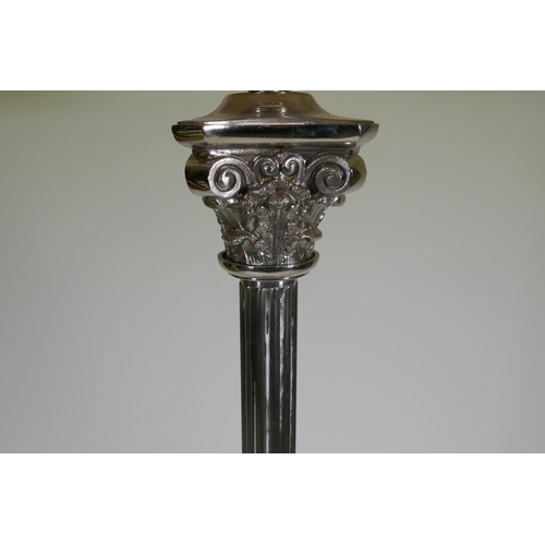 1065 - An electroplated Corinthian column standard lamp, 145cm high