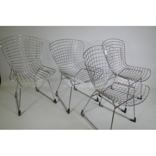 1068 - A set of four Harry Bertoia style wire dining chairs