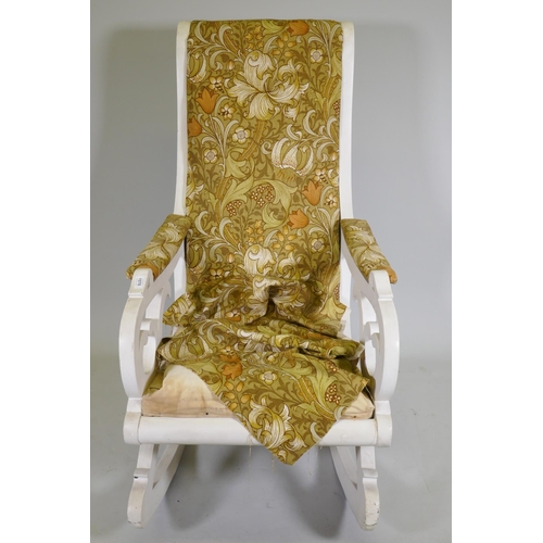 1076 - An antique painted rocking chair with Liberty style fabric cover