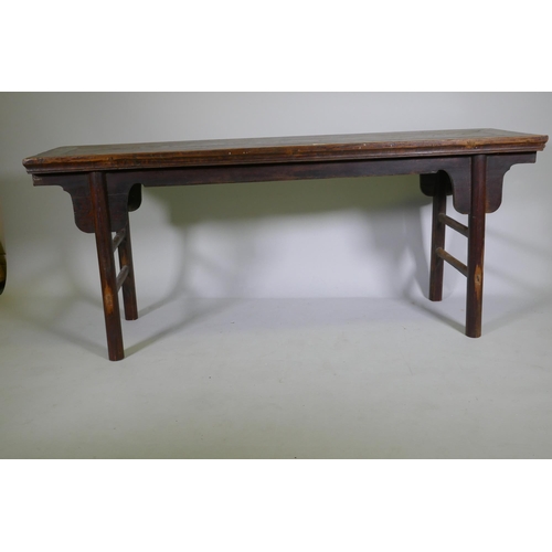 1078 - An oriental elm altar table, 170 x 45cm, 70cm high