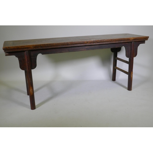 1078 - An oriental elm altar table, 170 x 45cm, 70cm high