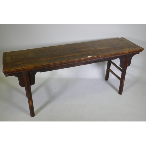 1078 - An oriental elm altar table, 170 x 45cm, 70cm high