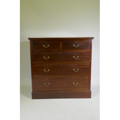 1081 - A Victorian inlaid mahogany chest of two over three drawers, raised on a plinth base, 107 x 51 x 106... 