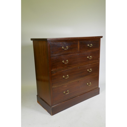 1081 - A Victorian inlaid mahogany chest of two over three drawers, raised on a plinth base, 107 x 51 x 106... 