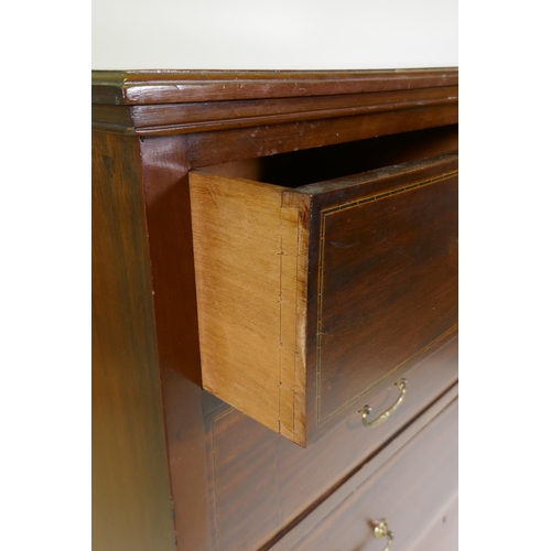 1081 - A Victorian inlaid mahogany chest of two over three drawers, raised on a plinth base, 107 x 51 x 106... 