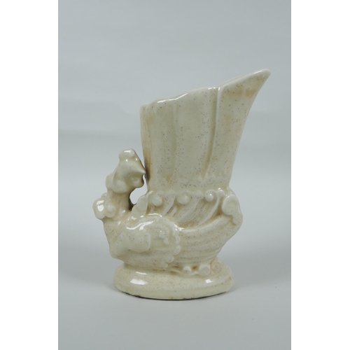 110 - A Chinese white glazed porcelain vase in the form of a phoenix, 18cm high, cracks to glaze