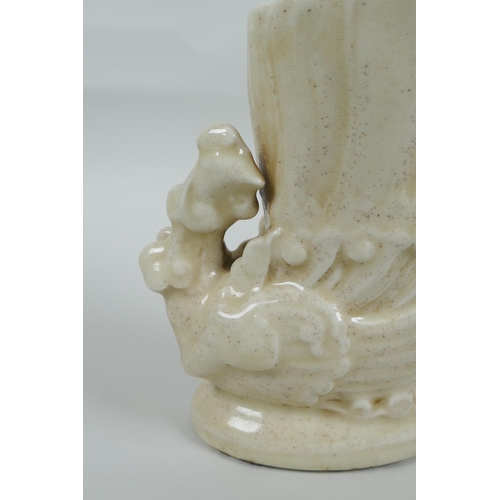 110 - A Chinese white glazed porcelain vase in the form of a phoenix, 18cm high, cracks to glaze