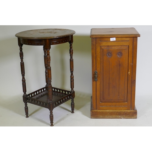 1104 - Edwardian walnut side table with pierced gallery undertier, 48cm diameter, 73cm high, and a walnut b... 