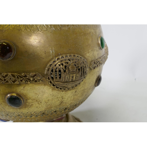 1107 - A Moorish pierced brass hookah base converted to a floor lamp, 128cm high, AF