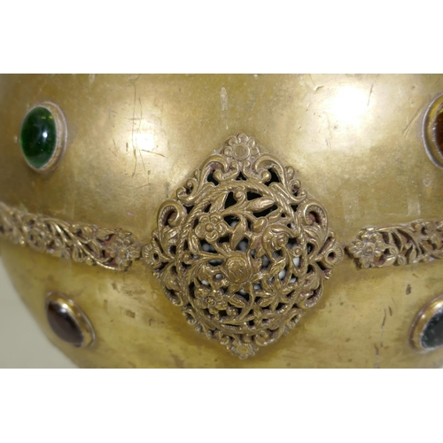 1107 - A Moorish pierced brass hookah base converted to a floor lamp, 128cm high, AF