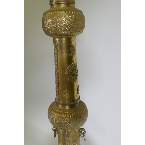 1107 - A Moorish pierced brass hookah base converted to a floor lamp, 128cm high, AF