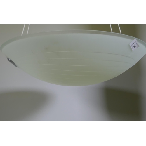 1110 - A contemporary hanging ceiling light with glass shade, 54cm diameter, 112cm max drop