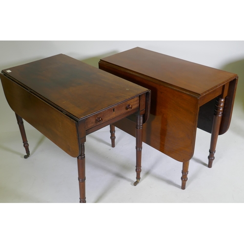 1116 - A Georgian mahogany pembroke table with single end drawer, raised on tapering supports with ring and... 