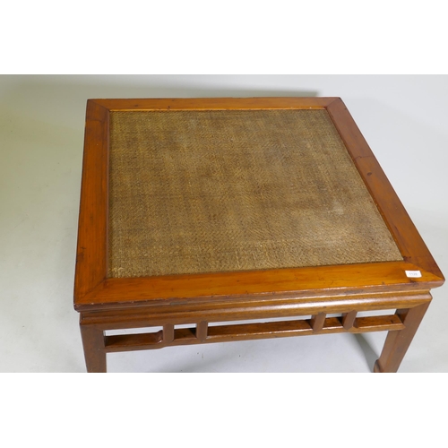 1120 - A Chinese low table with inset rattan top, 97 x 97cm, 50cm high