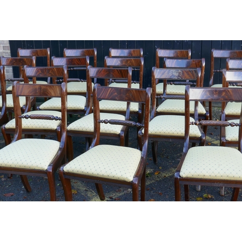 1129 - A set of twenty Regency style mahogany dining chairs, with rope twist backs and drop in seats, stamp... 