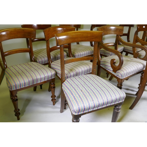 1131 - A set of eight (six plus two) Victorian mahogany bar back dining chairs raised on turned supports, a... 