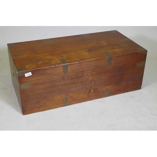 1139 - A late C19th Anglo Indian camphorwood campaign chest with brass mounts and military style handles an... 