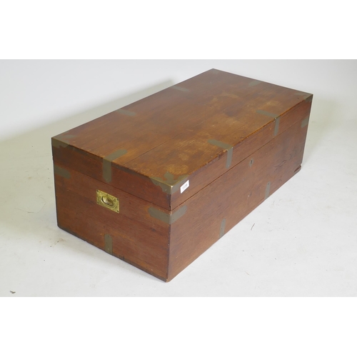 1139 - A late C19th Anglo Indian camphorwood campaign chest with brass mounts and military style handles an... 