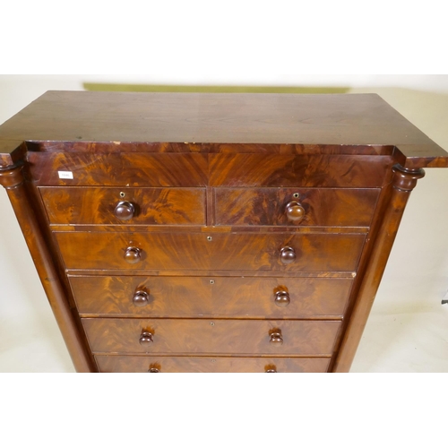 1156 - A Victorian flame mahogany Scotch chest of two over four drawers, with cock beaded detail and origin... 