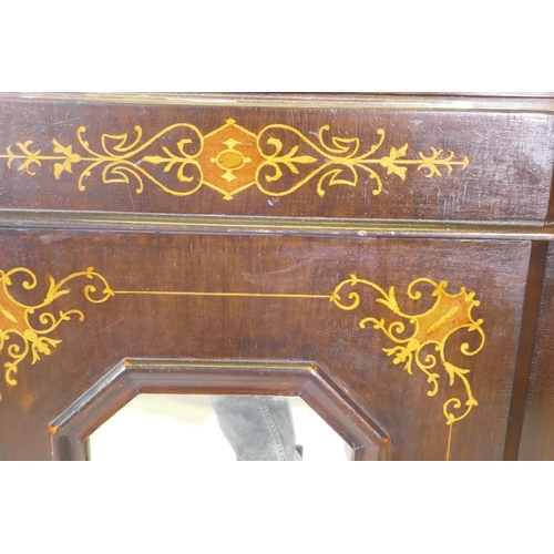 1170 - A Victorian walnut mirror backed chiffonier with breakfront base and three glazed doors, 115 x 30 x ... 