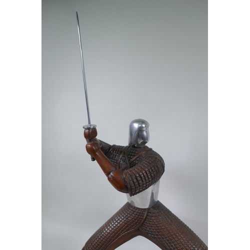 118 - A Ziganof composition and metal figure of a Samurai, 69cm high x 54cm long