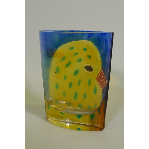 124 - Britten Paag for Steninge Slott, studio glass vase with chicken design, dated 2002, 20cm high