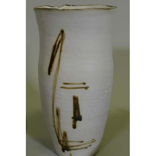 125 - Clive Pearson for Clovelly Pottery, vase, 17cm high, a Bristol Pottery vase, a Lamorna Pottery vase,... 