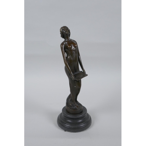 127 - An Art Nouveau style bronze figure of a semi clad woman, 19cm high