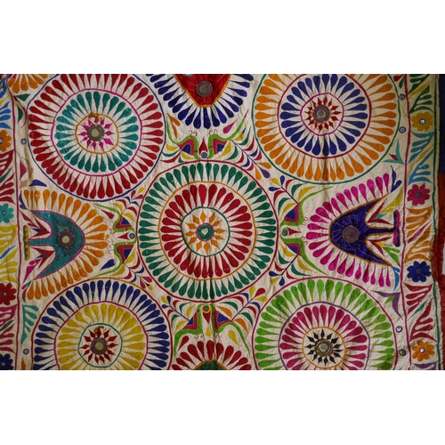 143 - An Indian Rajastani hand embroidered silk wedding canopy, 180 x 180cm